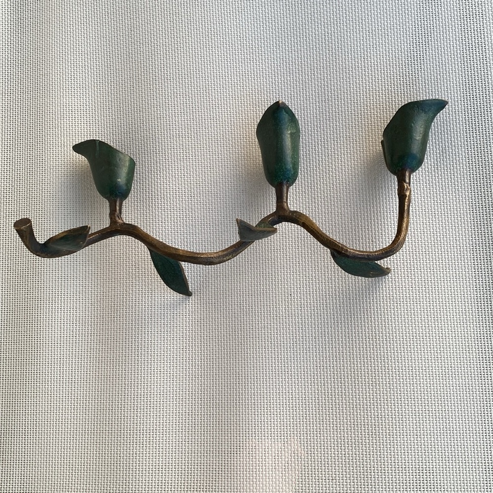 Vintage Candlestick holder trio calla lily Art Nouveau leaves green - Picture 6 of 7